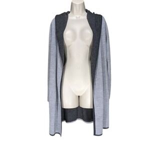 BNCI Blanc Noir Hooded Open Front Cardigan W/S Grey Wool Blend Longline LN/ NWOT